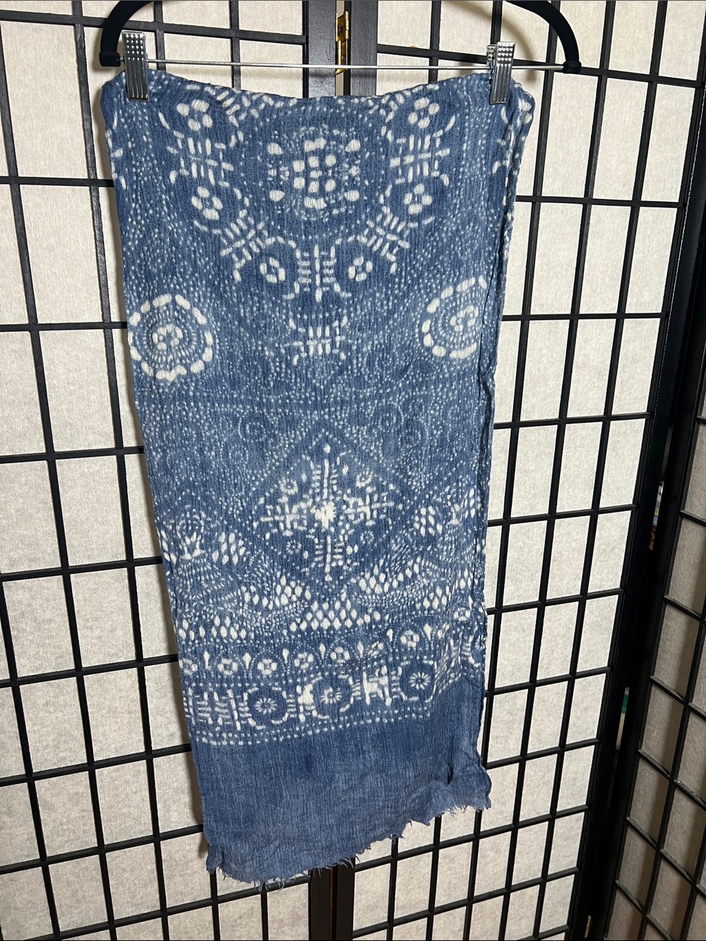 Lucky Brand Blue and White Patterned Boho Scarf